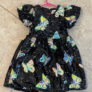 Lola Black Sequin Dress with Vibrant Design Butterfly Girls 6 EUC